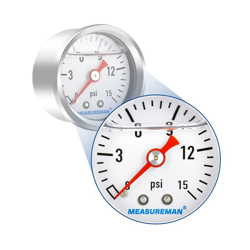 MEASUREMAN 1.5" Liquid Filled Fuel Pressure Gauge, 0-15 PSI Range