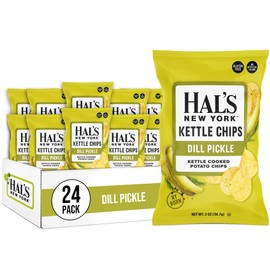 Hal's New York Kettle Cooked Gluten Free Dill Pickle Flavored Potato Chip Crisps, 2 Oz (Pack of 24)