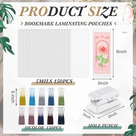 Fuyoooo 301 Pcs DIY Bookmark Making Kit 150 Bookmark Laminating Pouches 5 Mil Hot Laminator Sleeves with 150 Tassels and Puncher Fit Most Pouch Laminating Machines (Dark Color,2.36 x 6.3 Inches)