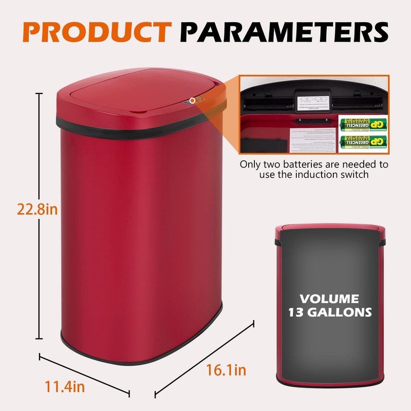 Furniture of America Verbena 13 Gallon Metal Household Trash Can