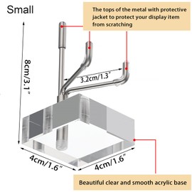 Hipiwe 2 Pcs Small Adjustable Metal Arms Display Stand Easel with Acrylic Base Small Display Easel Holder for Fossil Coral Geodes Rock Mineral Agate Crystals Seashell and Small Collectibles