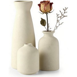 3PCS Jarrones de Cerámica,para La Decoración del Hogar Moderno,Decorar con Hierba de la Pampa y Flores secas,Adecuado para Bodas,Salones,oficinas,Decoraciones,etc. (Beige)