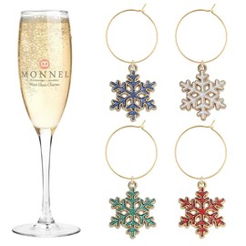 MONNEL P650 Assorted Little Snowflake Wine Charms Glass Markers Tags for Party Decorations with Velvet Bag- Set of 4