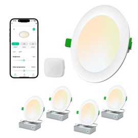 LEPOWER-TEC Smart Recessed Lighting 6 Inch 4 Pack, 2.4GHz Network BT Connect White LED Ceiling Light Downlight with Junction Box, APP & Voice Control, 1100LM 12W