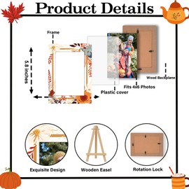 HJLLOQR Thanksgiving Picture Frame 4x6, Fall Maple Leaf & Orange Flower Photo Frame, Autumn Leaves Decor, Perfect Desktop Gift for Home or Office -D09