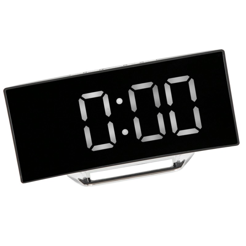 Digital Alarm Clock Mirror Smart Light Sensing Curved Screen LED