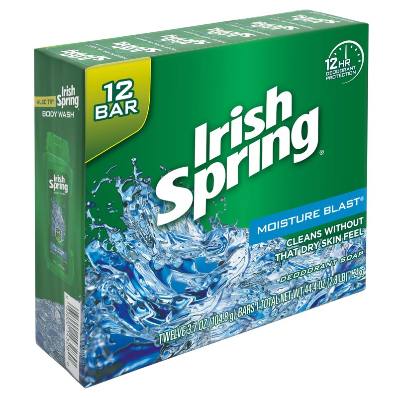 Irish Spring Moisture Blast, Moisturizing Bar Soap, 3.7 Ounce, 12