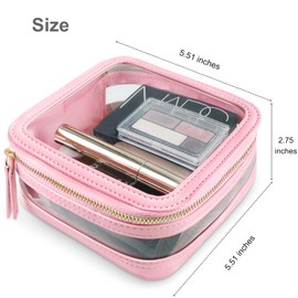 Yeeits Clear Makeup Bag Mini Small Cosmetic Bag Travel Clear Zipper Pouch Transparent Toiletry Bag Car Organizer Bag Makeup Bag TSA Approved PU Leather PVC Pouch for Purse (Pink)