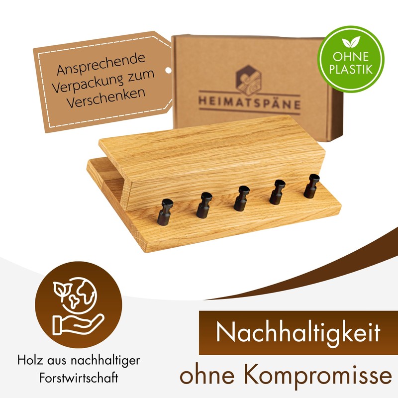 Heimatspäne Key Rack Wood with Shelf Solid Oak Wood High-Quality