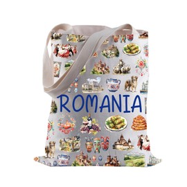 BLUPARK Romania Shopping Bag Romania Travel Gift Romania Themed Tote Bag Romania Vacation Gift Romania Food Lovers Gift, Romania