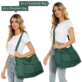 KALIDI - Bolso bandolera de lona grande para mujeres u hombres, bolso de hombro de lona casual para trabajo universitario diario, Verde oscuro