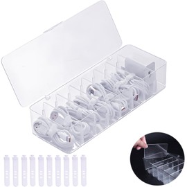Voyzdx Organizador de Cables con 10 Bridas,Caja Organizadora Electrónica para Encimera Organizador de Escritorio de Plástico Transparente de Cables para Auriculares, Cargador, Cable de Datos