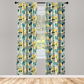 Lunarable Mid Century Modern Window Curtains, Abstract Contemporary Irregular Geometric Motif Spots and Strokes, Lightweight Decor 2-Panel Set with Rod Pocket, Pair of - 28" x 84", Cadet Mustard