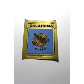 1972 VINTAGE GULF OIL OKLAHOMA STATE FLAG TRAVEL STICKER DECAL WITH HISTORY