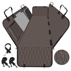 NECKORY Dog Seat Cover for Back Seat, Waterproof Non Slip Dog Car Seat Cover, Scratchproof Dog Car Hammock with Convex Grid & Pocket for Cars SUVs and Trucks Back Seat Cover- L, Brown/Black