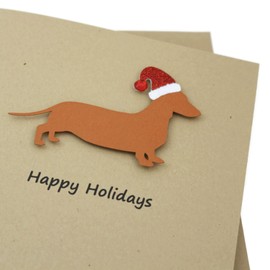 Smooth Dachshund Christmas Cards Custom | 25 Dog Colors | Choose Phrases | Single or Pack of 10 | Santa Hat Holiday Notecard