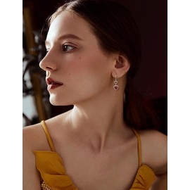JIWOY Sterling Silver Sparkle Dangle Earrings Heart Created Ruby Leverback Jewelry for Women