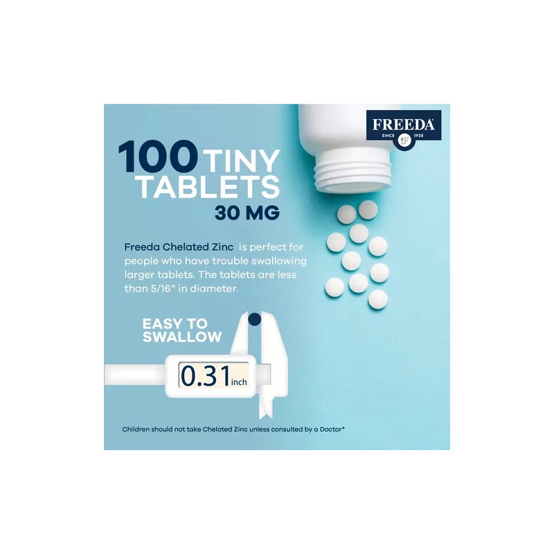 Freeda Zinc Quelado 30 Mg Tabletas 100 Ct Vegano