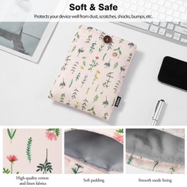MoKo 6-7" Padded eReader Sleeve Polyester Tablet Bag Pouch for eReader Paperwhite 11th/10th Gen, 7" eReader Colorsoft Signature Edition 2024, Voyage/Kobo eReader, Pink Flowers