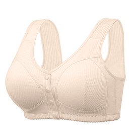 Ribbed Bras for Women Front Closure No Underwire Comfort Senior Wireless Snap Closing Bra Apricot 44D