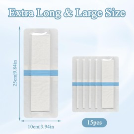 15 Pcs of Waterproof Dressings for Wounds, Large Plasters for Wounds, Waterproof and Breathable, Good Stickiness, Suitable for Swimming, Showering, Tattoo Post-Care (10 * 25cm)