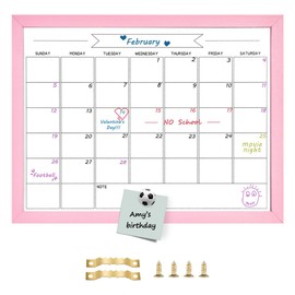 TORASO Dry Erase Monthly Calendar Board, Magnetic Whiteboard for Wall, Office,School,Home, Solid Wood Pink Frame Hanging Board 13"x 17"(YL-Pink-3343-B)