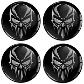 SkinoEu Set of 4 x 65 mm Sticker for Hub Caps Hub Caps Hub Caps Wheel Hub Cover Wheel Sticker Black Silver Skull A 5465