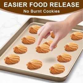 Wildone Baking Sheet Pan Set, Commercial Cookie Sheets for Oven, Nonstick Carbon Steel Half Sheet Pan 17.5x12in, Heavy Duty & Easy Clean（2 Pack）