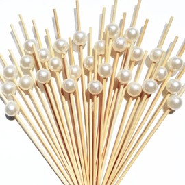200 Pcs Cocktail Picks, Fancy Toothpicks for Appetizers,4.7 Inch Long Decorative Bamboo Toothpicks, Cocktail Skewers Sticks for Wedding Party Picks for Charcuterie Accessories-White Pearl Toothpicks