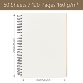 A4 Sketchbook, 160gsm Spiral Bound Sketchbook, 60 Sheets/120 Pages Sketchbook, High Quality Drawing Book, Sketchbook for Professionals Suitable for Painting and Sketching, Brown Cover