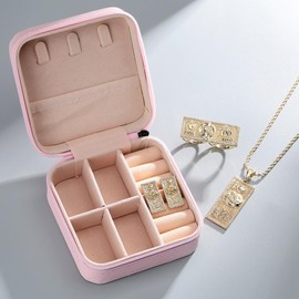 14K Golden Plated Dollar-Shaped Jewelry Set Trendy 3-Piece Costume earring, Necklace, 2 finger nugget Ring, and Earrings Unique Gift for Women