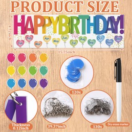 Eersida Birthday Calendar Wall Hanging Family Birthday Plaque with Tags Gifts for Mom Grandma Classroom Reminder Calendar Board with 120 Tags for Mother's Day Home Office(Classic Color)