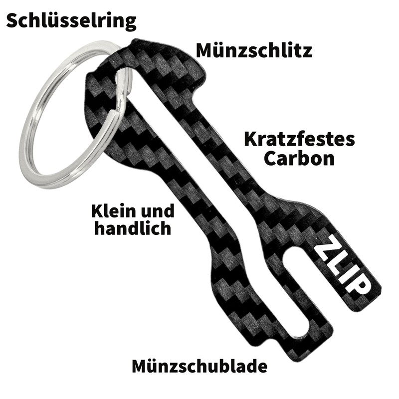 ZLIP® and Slide Shopping Trolley Remover Carbon with Key Ring,
