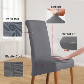 Ledander Dining Chair Covers Stretch Chair Covers Set of 4, High Back Chair Covers for Dining Room, Living Room, Kitchen, Banquet (Gray, 4pcs)