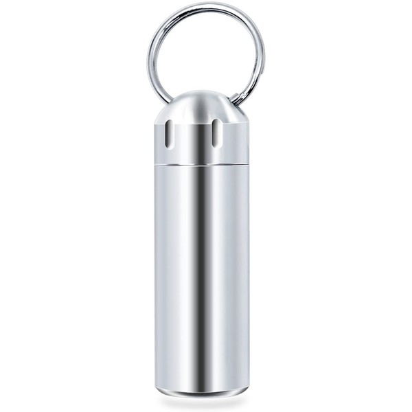 SHD Pill Box Keychain Waterproof Single Chamber Stainless Steel Pill Organizer for Outdoor Travel Camping