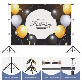Backdrop Stand 10x7.5ft, Height Adjustable and Width Adjustable Backdrop Stand, Back Drop Stand for Balloon Arch, Photo, Parties