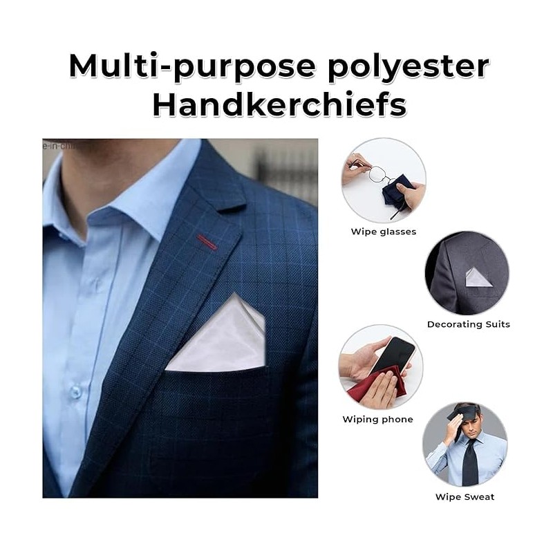 Mens Navy Blue Hanky Handkerchief Pocket Square Plain Satin Solid