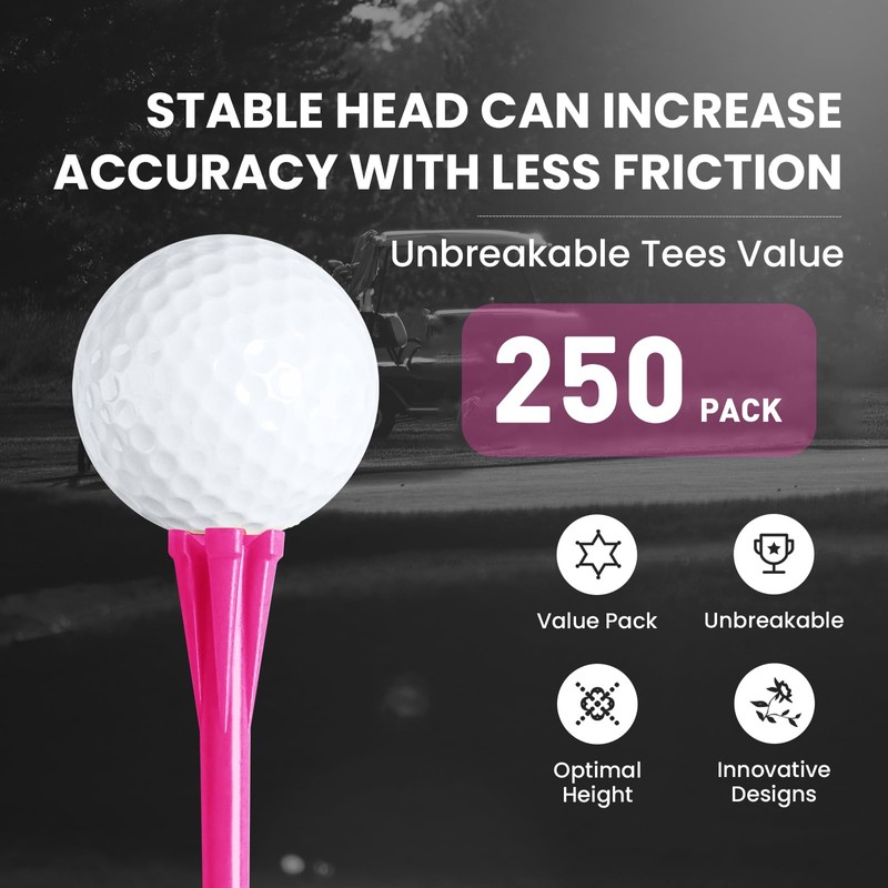 AMRTA Pink Plastic Golf Tees 250 or 500 Pack, Durable