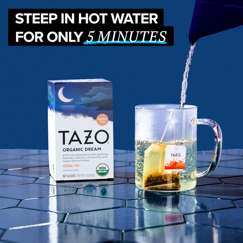 TAZO Organic DREAM Herbal Tea Bags, Caffeine-Free Bedtime Tea, Relaxing