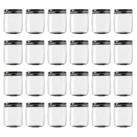 Novelinks 8 Ounce Clear Plastic Jars with Black Lids - Refillable Round Clear Containers Clear Jars Storage Containers for Kitchen & Household Storage - BPA Free (24 Pack)