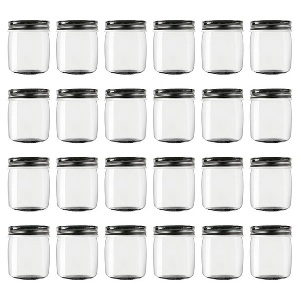 Novelinks 8 Ounce Clear Plastic Jars with Black Lids -