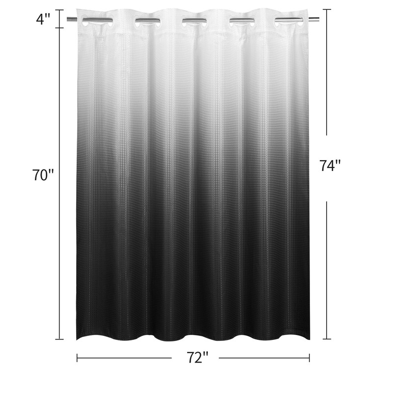 MitoVilla No Hooks Needed Black Ombre Waffle Shower Curtain Liner