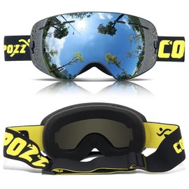 COPOZZ Kids Ski Goggles Set, Snowboard Goggles and Yellow Lens, UV400 OTG Anti-Fog Snow Goggles for Toddler Age 2-12