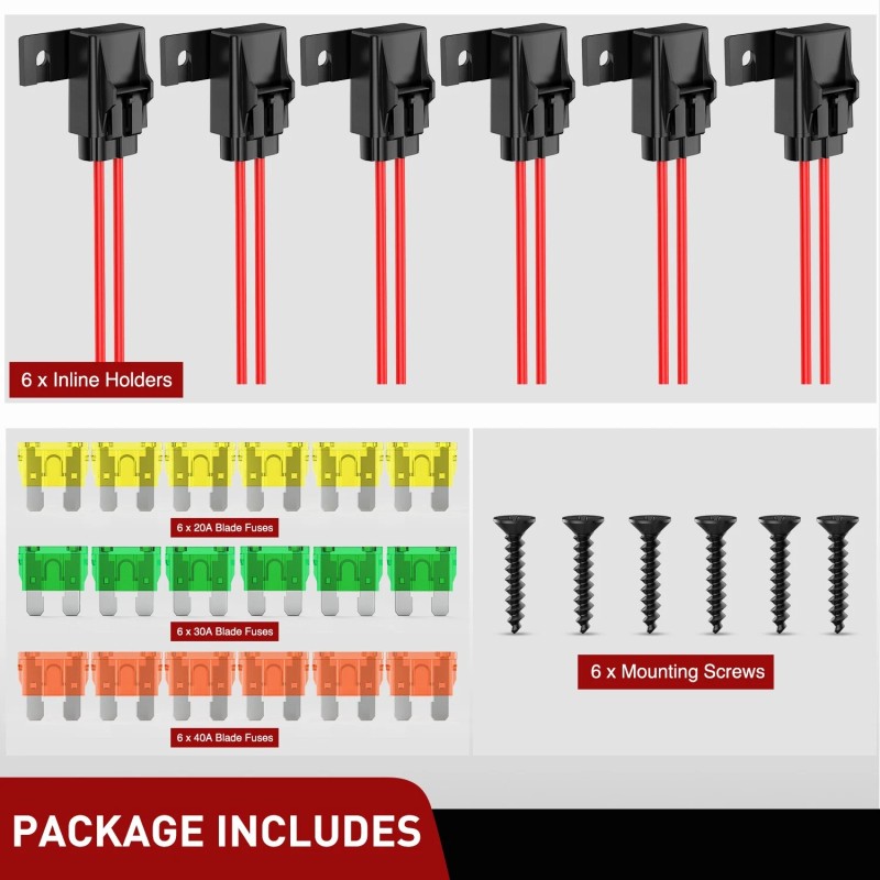 Nilight 6pcs Inline Fuse Holder 12AWG Waterproof ATC/ATO Blade Fuse