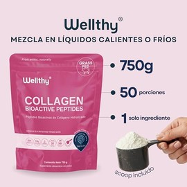 Wellthy Colageno Hidrolizado Puro 750g Péptidos Colágeno Bioactivos Genu Porciones Por Envase Solo Ingrediente Azúcar Scoop Incluído Bottle Free