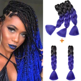 Gairyan Braiding Hair Extensions Ombre Jumbo Braids Synthetic Hair 5packs 24 inches 500g Coloured Hair for Braiding Extensions Box Braids Crochet Twist (Black-Sapphire)