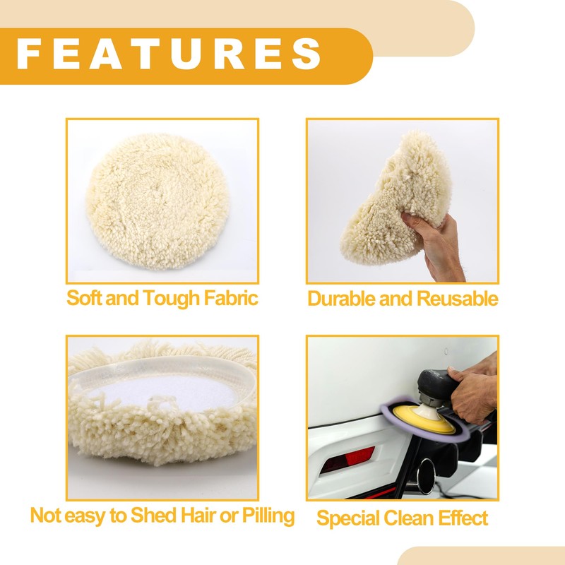 Partuto 1pc 7" 180mm Universal Wool Polishing Buffing Pad -