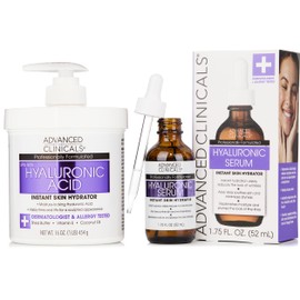 Advanced Clinicals Hyaluronic Acid Moisturizer Body Cream + Hyaluronic Acid Serum 2PC Skin Care Set | Face Serum & Body Lotion Help Diminish Appearance Of Wrinkles, Fine Lines, & Dry Skin, 2PC Bundle