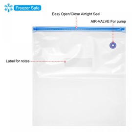 sourcing map Sous Vide Bags 10pcs, 13.40" x 11.81" Reusable Vacuum Sealer Bag with Air Valve & Labels, Food Storage Bags for Food Preservation and Sous Vide Cooking, White