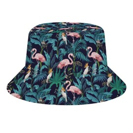 Jungle Trees Flamingo Bucket Hat for Women Men Packable Fisherman Hat Sun Cap Travel Outdoor Beach Caps